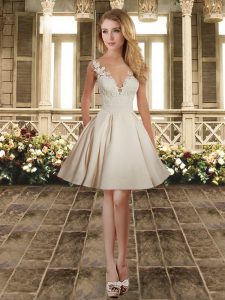 White Sleeveless Satin Lace Up Quinceanera Dama Dress for Beach and Wedding Party