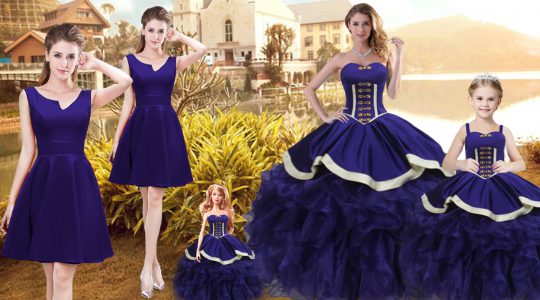 Adorable Purple Organza Lace Up Sweetheart Sleeveless Floor Length Ball Gown Prom Dress Ruffles