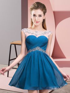 Blue Chiffon Backless Prom Party Dress Sleeveless Mini Length Beading