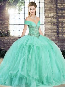 Apple Green Sleeveless Beading and Ruffles Floor Length 15 Quinceanera Dress