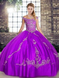 Purple Sleeveless Tulle Lace Up Quinceanera Gowns for Military Ball and Sweet 16 and Quinceanera