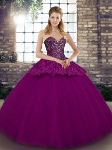 Fancy Sweetheart Sleeveless Lace Up Sweet 16 Quinceanera Dress Fuchsia Tulle