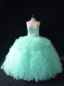 High Class Sweetheart Sleeveless Tulle Quinceanera Dress Beading and Ruffles Lace Up