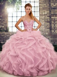 Elegant Tulle Sleeveless Floor Length Sweet 16 Dress and Beading and Ruffles