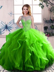 Spectacular Ball Gowns Sleeveless Green Quinceanera Dress Lace Up