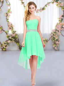 Green Empire Sweetheart Sleeveless Chiffon High Low Lace Up Belt Court Dresses for Sweet 16