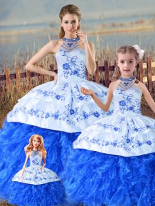 Dazzling Sleeveless Court Train Embroidery and Ruffles Lace Up Quinceanera Dress