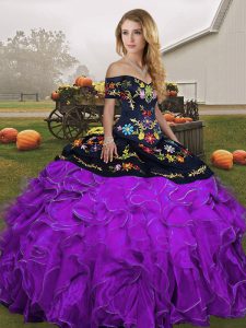 Floor Length Ball Gowns Sleeveless Black And Purple Sweet 16 Dress Lace Up