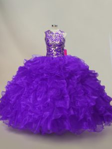 Customized Scoop Sleeveless Lace Up Vestidos de Quinceanera Purple Organza