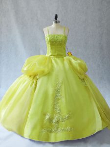 Modern Straps Sleeveless Lace Up Quinceanera Dress Yellow Green Organza