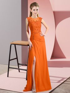 Orange Column/Sheath Scoop Sleeveless Chiffon Floor Length Zipper Beading Prom Dresses