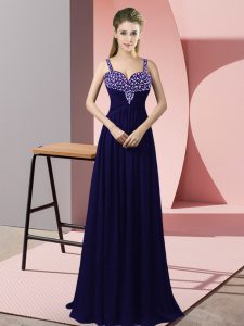 Empire Dress for Prom Purple Straps Chiffon Sleeveless Floor Length Zipper