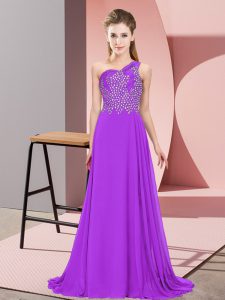 On Sale Sleeveless Side Zipper Floor Length Beading Prom Gown