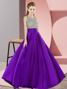 Cheap Empire Dress for Prom Purple Scoop Elastic Woven Satin Sleeveless Floor Length Backless