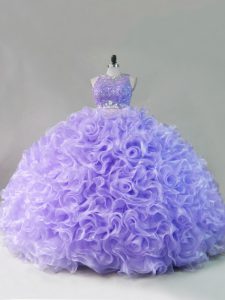 Floor Length Lavender Quince Ball Gowns Scoop Sleeveless Lace Up