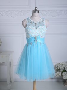 Hot Selling Scoop Sleeveless Organza Prom Dress Lace and Appliques Zipper