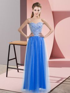 Sleeveless Floor Length Beading Lace Up Prom Dresses with Blue