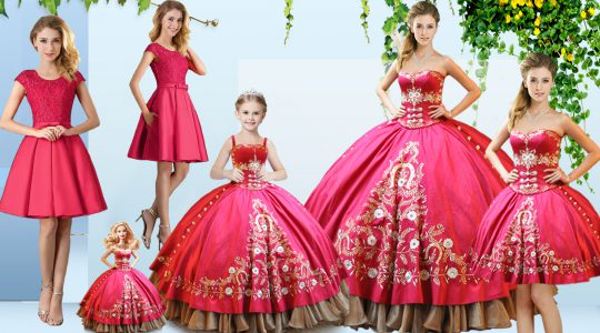 Best Hot Pink Satin Lace Up 15th Birthday Dress Sleeveless Floor Length Embroidery