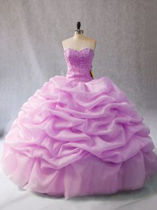 Custom Designed Floor Length Lace Up Vestidos de Quinceanera Lilac for Sweet 16 and Quinceanera with Pick Ups