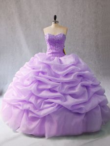 Smart Lavender Lace Up Sweetheart Beading and Pick Ups Quinceanera Dresses Organza Sleeveless