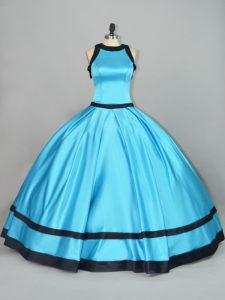 Sleeveless Floor Length Ruching Zipper Sweet 16 Dress with Baby Blue