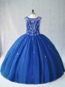 Enchanting Ball Gowns Quinceanera Gowns Blue Scoop Tulle Sleeveless Floor Length Lace Up