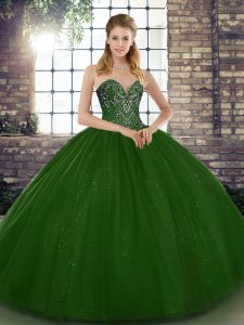 Fine Sweetheart Sleeveless Quinceanera Gowns Floor Length Beading Green Tulle