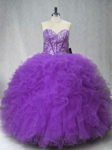 Vintage Sweetheart Sleeveless Tulle 15th Birthday Dress Beading and Ruffles Lace Up
