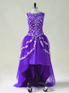 Fantastic Purple Scoop Zipper Beading and Appliques Sleeveless