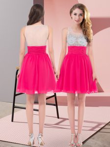 Customized Beading Dama Dress for Quinceanera Hot Pink Side Zipper Sleeveless Mini Length
