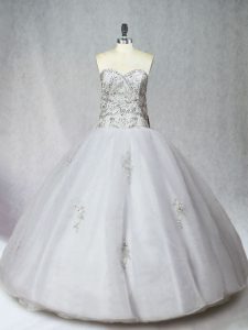 Sumptuous White Ball Gowns Organza Sweetheart Sleeveless Beading Floor Length Zipper Sweet 16 Dress