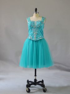 Mini Length A-line Sleeveless Aqua Blue Evening Dress Zipper