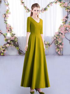 Ankle Length Zipper Dama Dress Olive Green for Wedding Party with Ruching