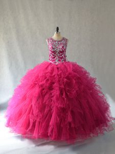 Fancy Tulle Sleeveless Quince Ball Gowns and Beading