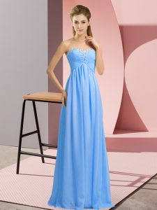Dramatic Sleeveless Floor Length Beading Lace Up Prom Party Dress with Blue