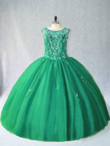 Cheap Sleeveless Floor Length Beading Lace Up Quinceanera Dress with Green