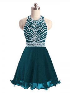 Mini Length Lace Up Dress for Prom Teal for Prom and Party with Beading
