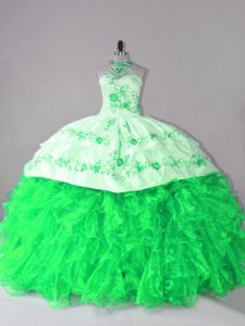 Sophisticated Ball Gowns Embroidery and Ruffles Quince Ball Gowns Lace Up Organza Sleeveless