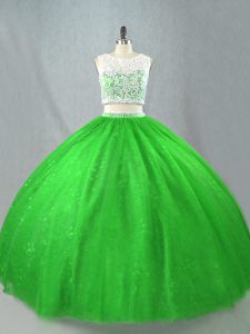 Green 15 Quinceanera Dress Sweet 16 and Quinceanera with Beading Scoop Sleeveless Zipper