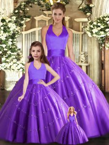 Custom Designed Purple Sleeveless Beading Floor Length Quinceanera Gowns