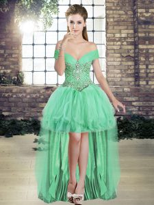 Glamorous Beading and Ruffles Evening Party Dresses Apple Green Lace Up Sleeveless High Low