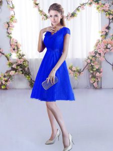 Cap Sleeves Mini Length Lace Lace Up Court Dresses for Sweet 16 with Royal Blue