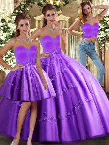 Comfortable Floor Length Purple 15 Quinceanera Dress Tulle Sleeveless Beading