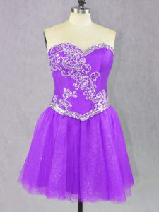 Mini Length Lace Up Prom Gown Lilac for Prom and Party with Beading