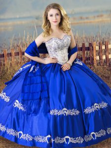 Fitting Ball Gowns 15th Birthday Dress Royal Blue Sweetheart Satin Sleeveless Floor Length Lace Up