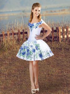 Sweet White Prom Party Dress Prom and Party and Military Ball with Embroidery Off The Shoulder Sleeveless