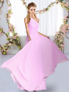 Perfect Sleeveless Floor Length Ruching Lace Up Dama Dress with Lilac