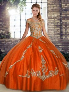 High End Orange Red Sleeveless Floor Length Beading and Embroidery Lace Up Quinceanera Dresses