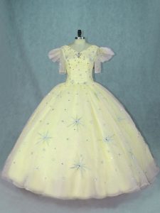 Enchanting Yellow 15 Quinceanera Dress Quinceanera with Beading V-neck Short Sleeves Zipper