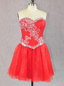 Dazzling Red Prom Evening Gown Prom and Party with Beading Sweetheart Sleeveless Lace Up